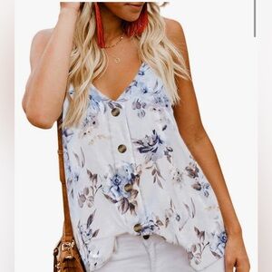 Landee Womens Floral Tops Casual Tunic Loose Fitting Bat Wing Tie Knot Button